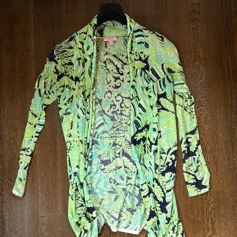Green Leaf Pattern Sheer Cardigan - image 3